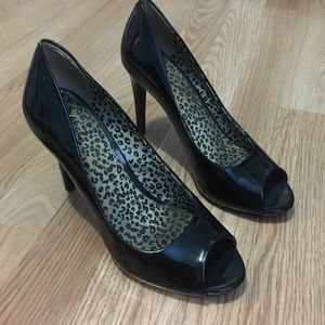 Patent Peep Toe Pumps with Stiletto Heel